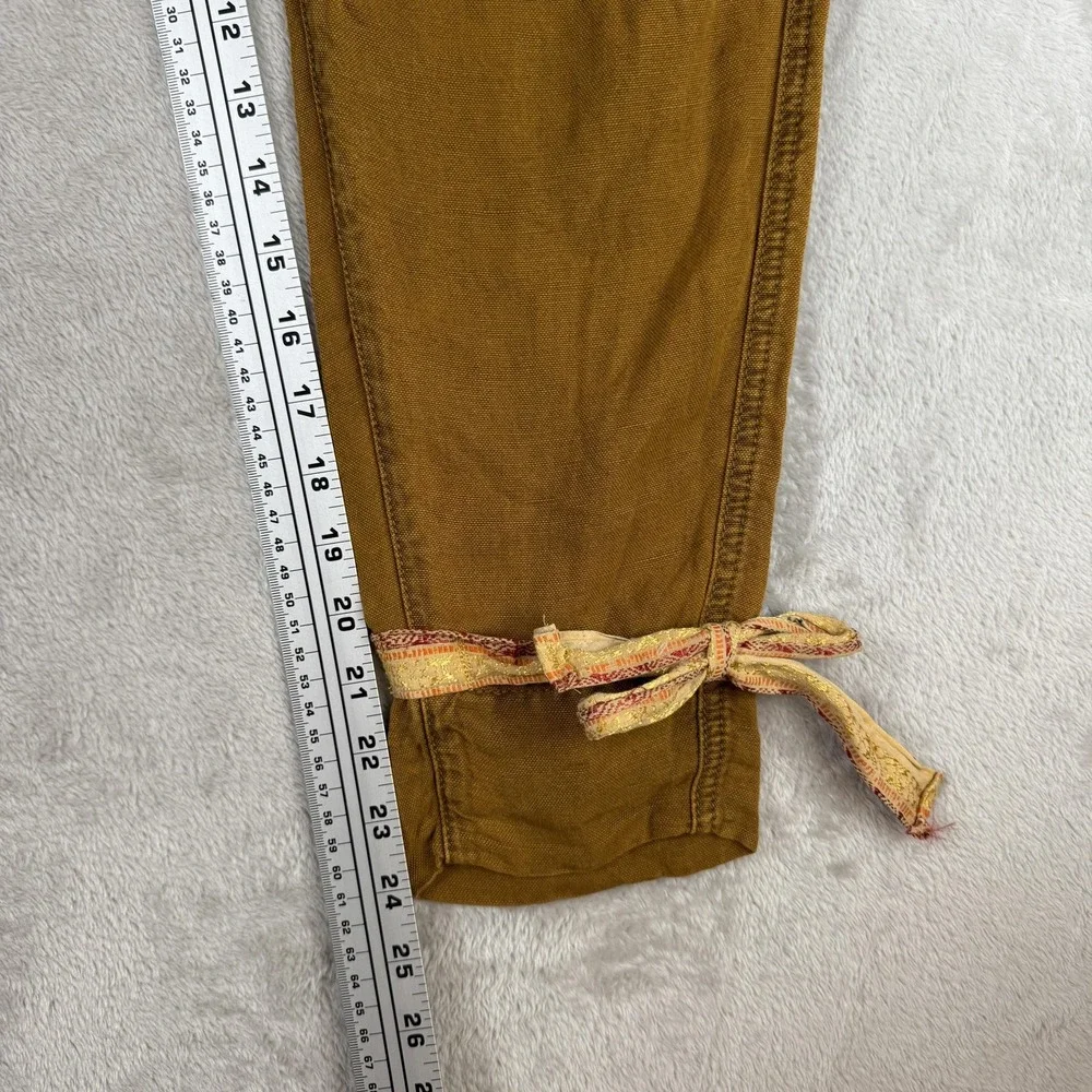 Free People Pants Womens 2 Brown Tencel Linen Pleated‎ Tapered Ankle Tie Boho